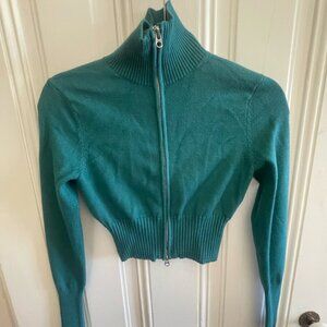 forest green zip-up sweater